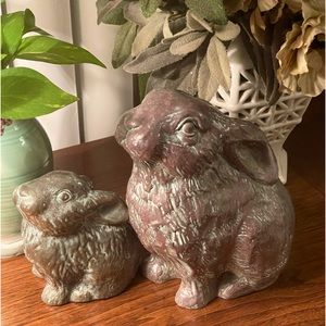 🐇 🐰The Stone Bunny Inc Rabbit Telle M Stein  CHRISDON SIGNED PAIR OF RABBITS